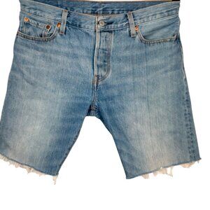 Levis 501 CT Button Fly Cutoff Jean Shorts 29x8 Blue Denim Faded Frayed READ